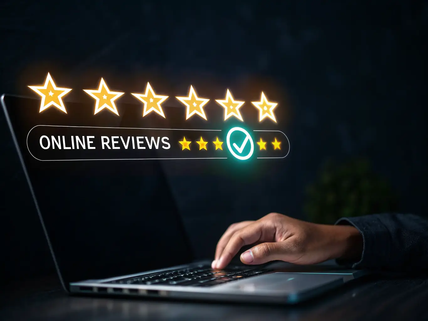 A professional-looking image of a computer screen displaying positive customer reviews and testimonials, emphasizing the importance of online reputation management for business success.