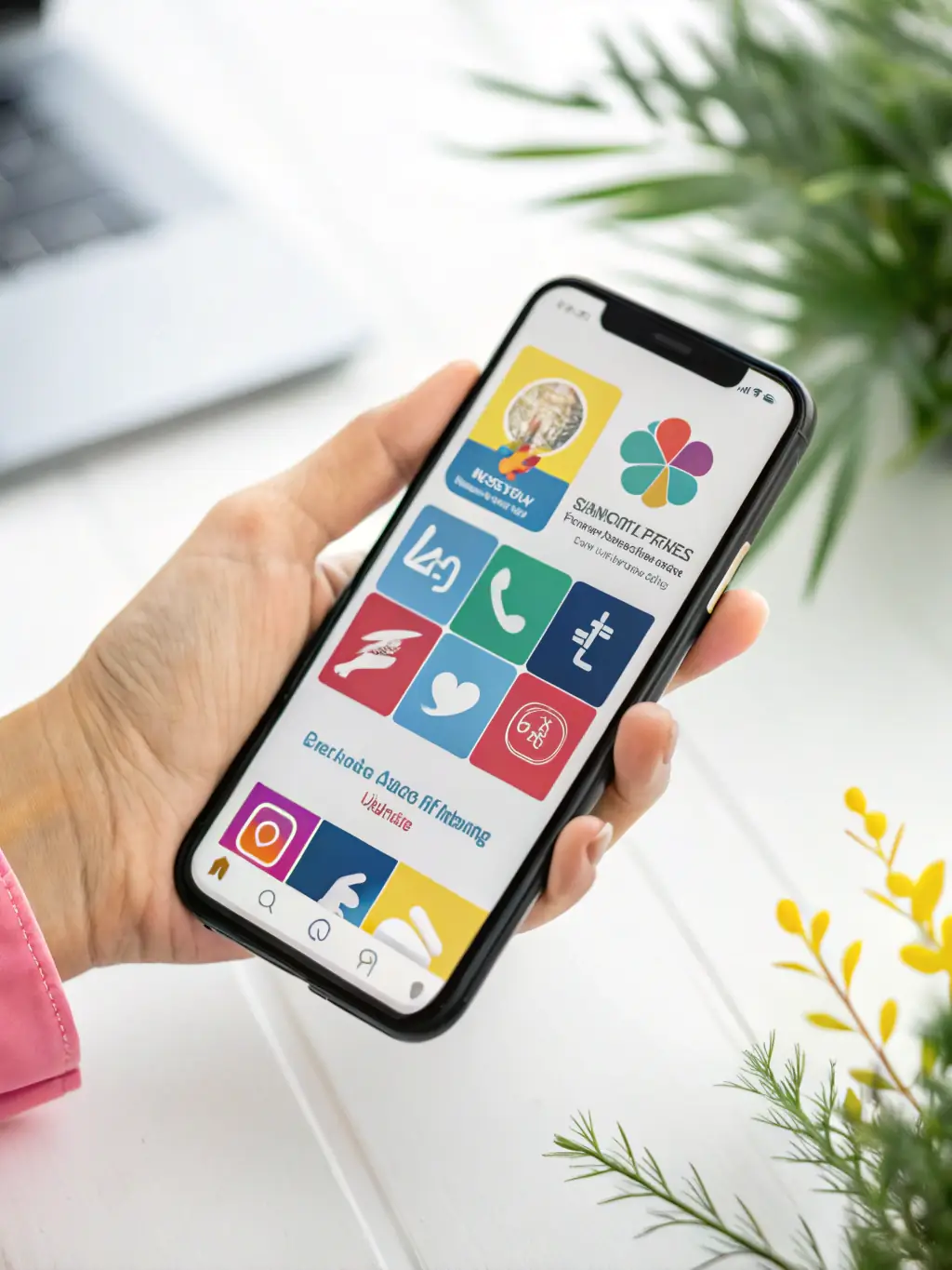 A smartphone displaying a well-designed landing page with a clear call-to-action button, surrounded by icons representing leads and conversions.
