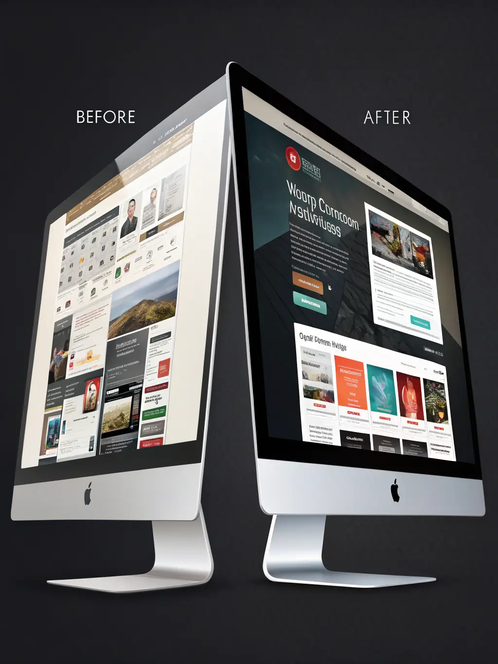 A before-and-after image showcasing a website's improved design and functionality after YellowRock's enhancements, emphasizing user experience and conversion rates.