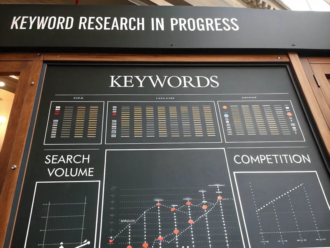 A graphic showing a cluster of keywords forming a cloud, with some keywords highlighted in yellow, representing effective keyword research for Google Ads campaigns.