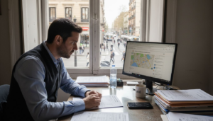 El gerente de la clínica revisa los resultados de búsqueda