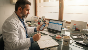 Odontólogo analizando los resultados de su estrategia de marketing digital
