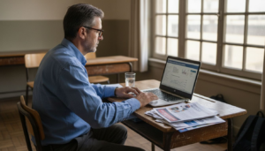 Docente analizando información digital durante la clase