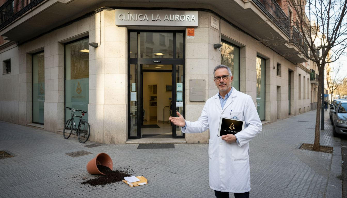 Un médico saluda a las puertas de una clínica en la ciudad.