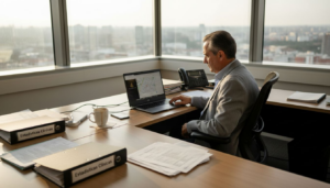 Un gerente analiza la estrategia de posicionamiento en Google Maps desde su oficina.