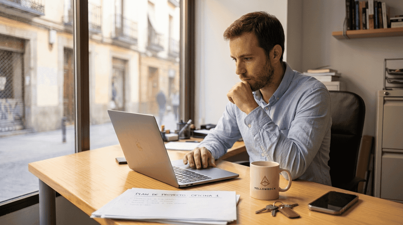 Especialista analizando su reputación online desde el despacho