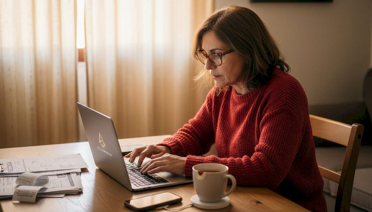 Dueño de negocio actualizando su perfil de Google desde casa