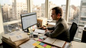 Abogado en su despacho buscando nuevos clientes