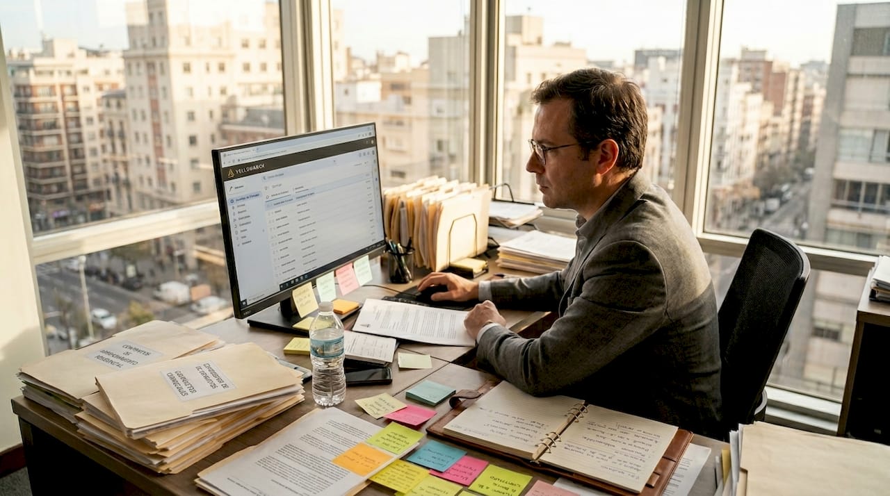 Abogado en su despacho buscando nuevos clientes