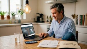 Un hombre consulta en internet para informarse sobre una clínica.