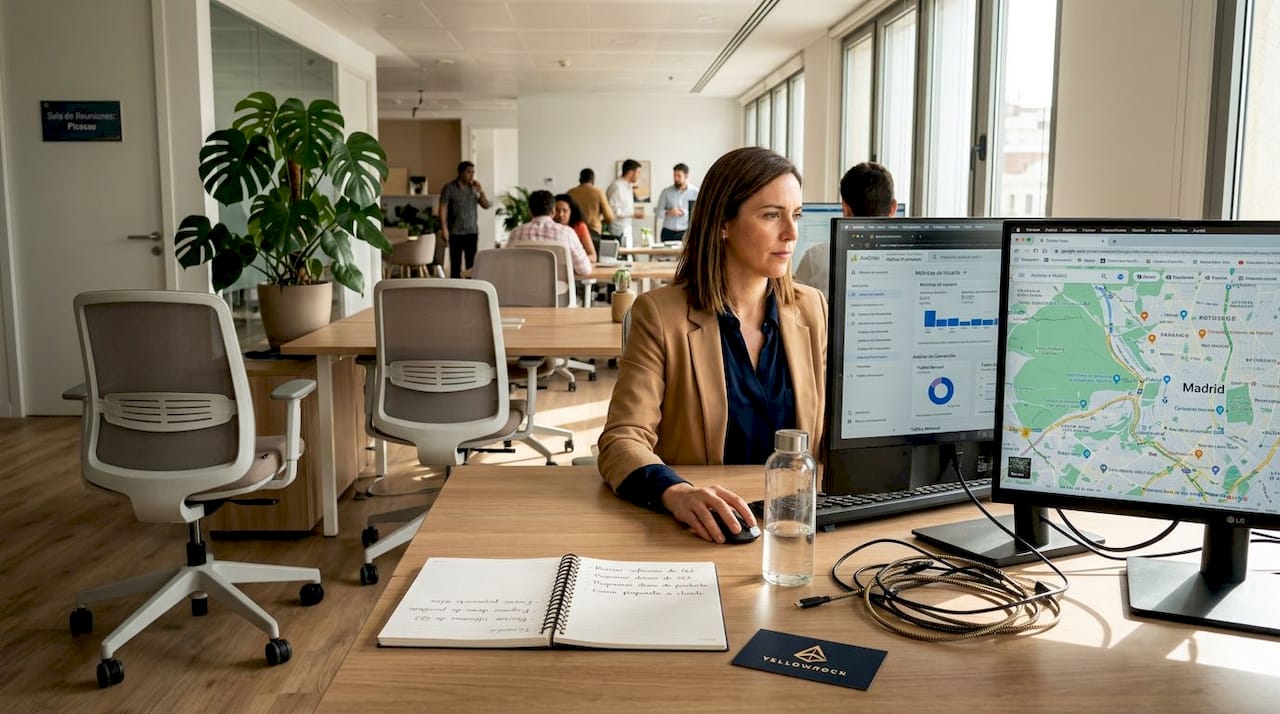 Profesional trabajando en su escritorio en una agencia de marketing digital