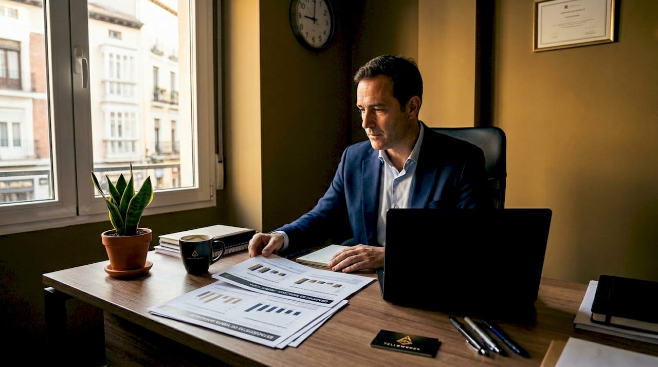 Asesor inmobiliario analizando su estrategia digital