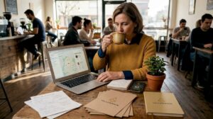 El gerente revisa los perfiles de los clientes en la oficina de ventas.