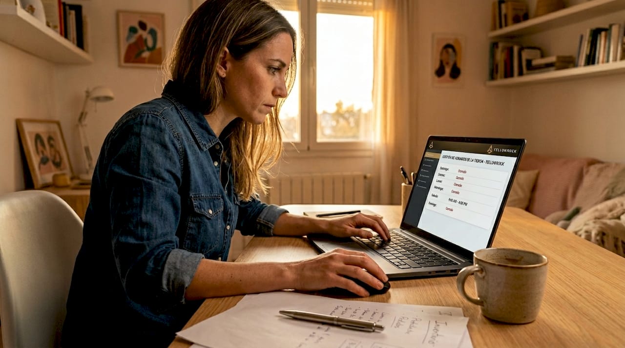 Dueño de un pequeño negocio actualizando la información de su empresa en internet