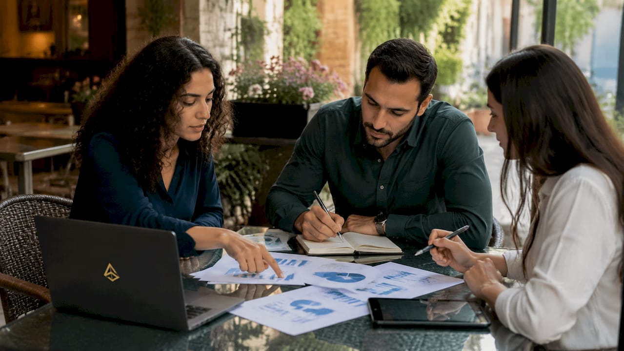 El equipo de marketing se reúne en la oficina para definir la estrategia de posicionamiento SEO.
