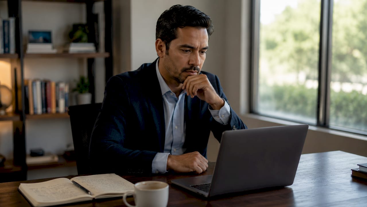 Especialista analizando estrategias de posicionamiento web en su lugar de trabajo