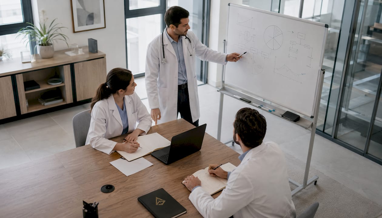 Profesionales de la salud trabajando juntos en estrategias de marketing inbound