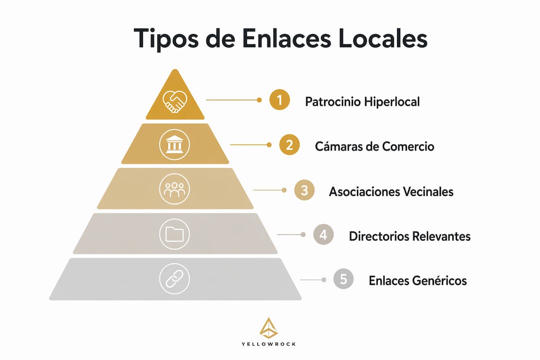 Infografía sobre la clasificación de enlaces locales según su impacto y efectividad