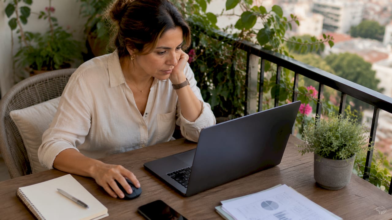 Mujer gestionando su perfil de empresa en Google desde casa