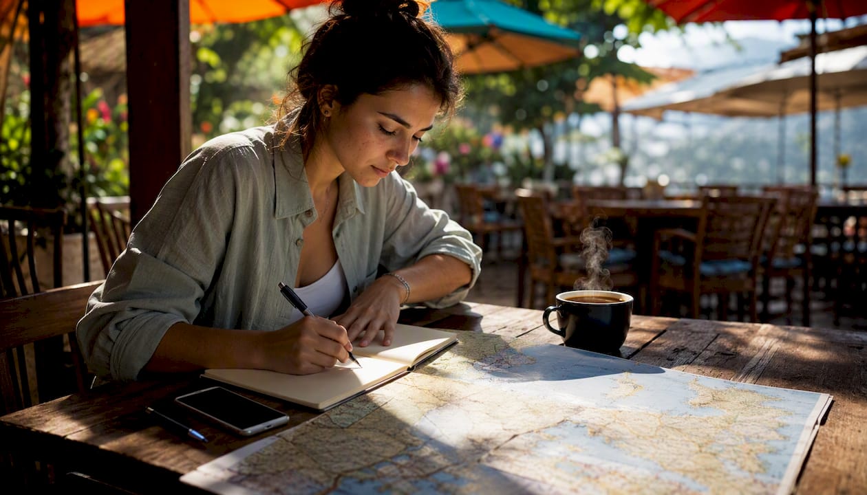 Espacio de trabajo para planificar el SEO local, con mapas y dispositivos integrados