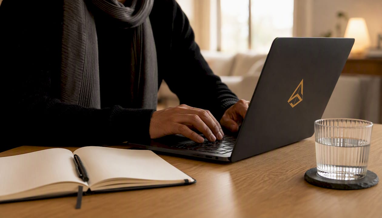 Unas manos escribiendo en el teclado de un portátil sobre un escritorio de oficina