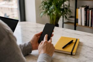 Manos editando una URL UTM en un smartphone