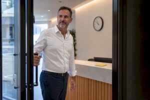 Dueño comprobando el horario de atención