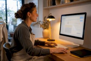 Propietaria actualizando el perfil de Google My Business