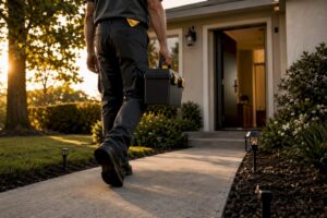 Profesional llegando a tu hogar con las herramientas necesarias