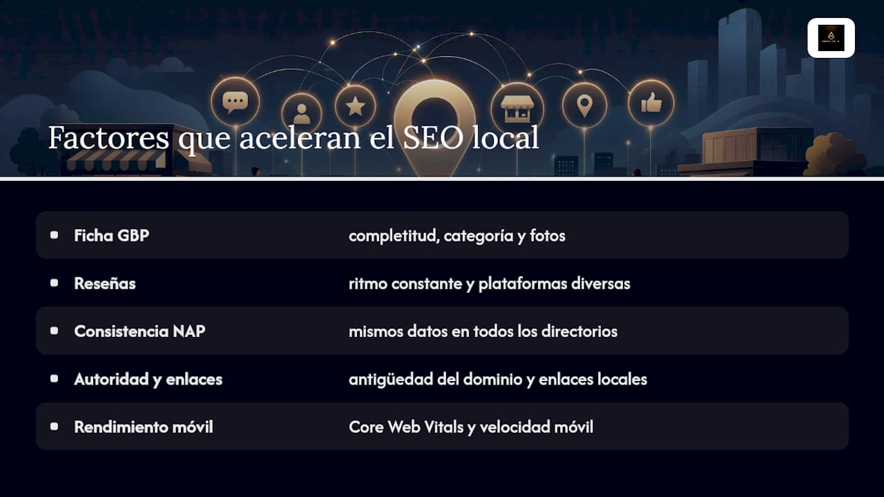 Qué factores determinan la velocidad del SEO local — overview diagram