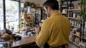 Propietario de tienda actualiza su perfil desde el móvil
