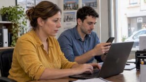Dos personas responsables coordinan el proceso de cambio de titularidad