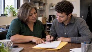 La propietaria revisa el contrato de garantía para SEO local