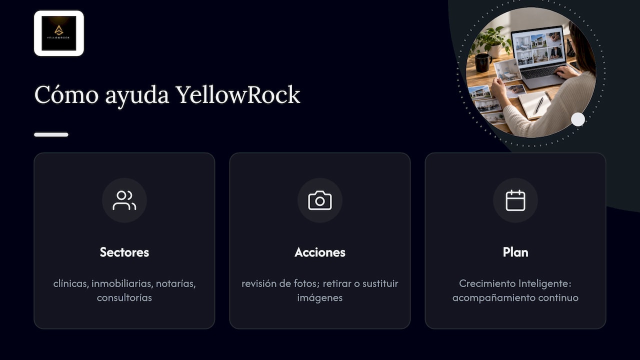 Cómo apoya YellowRock la gestión de fotos y fichas — overview diagram